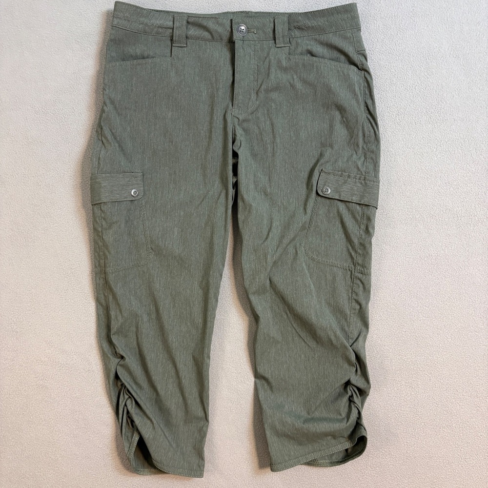 Eddie Bauer Travex Womens 6 Cargo Capri Pants Olive Green Ruched Hiking Outdoor